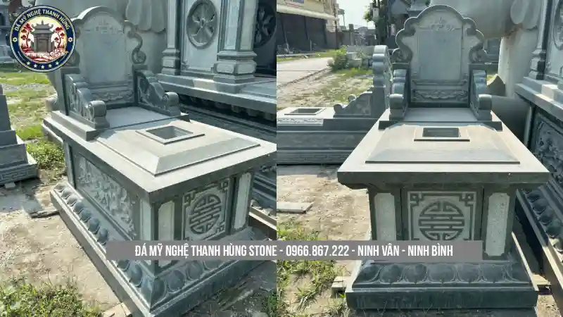 Mặc dù không cầu kỳ như mộ 2 mái hay 3 mái, nhưng mộ đá tam sơn vẫn được chạm khắc hoa văn tinh xảo như: hoa sen, rồng, chữ Thọ…